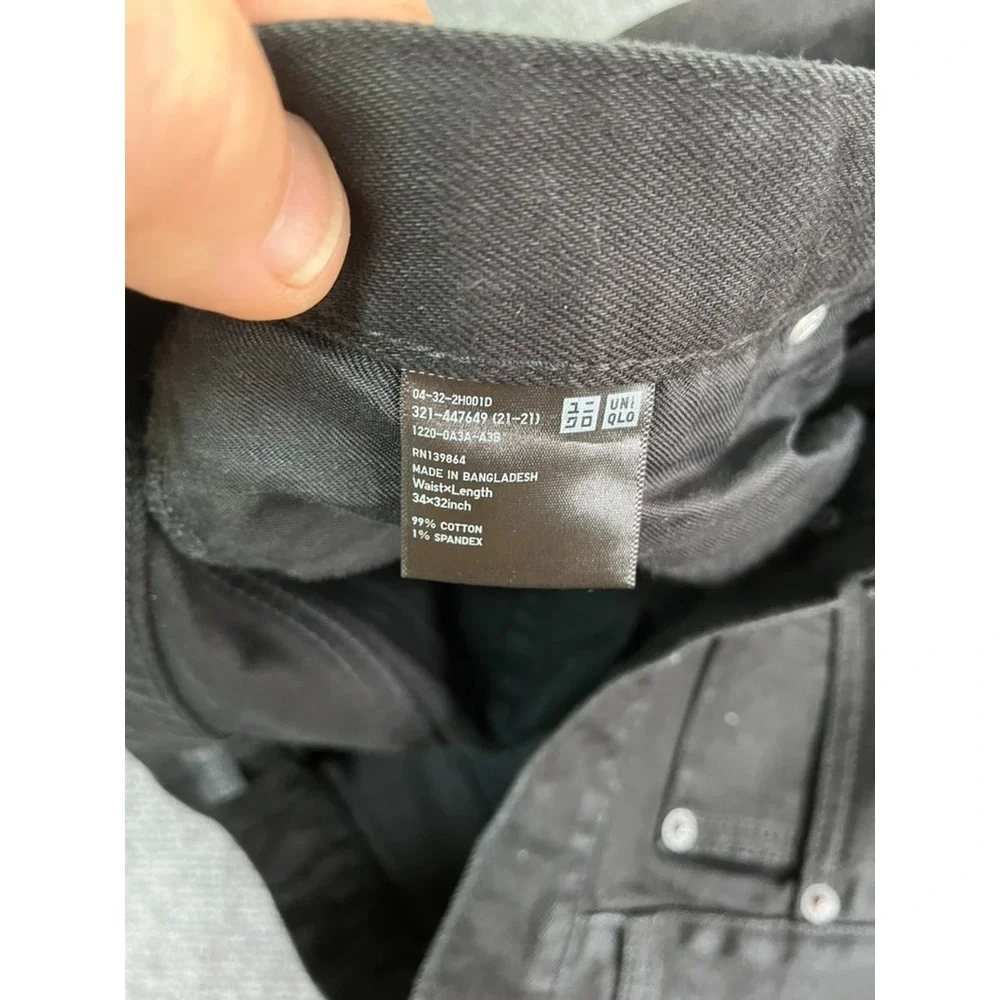 Uniqlo Jeans Mens Black Slim Fit ‎ Salvage Straight Leg Denim No Size Tag 34x32